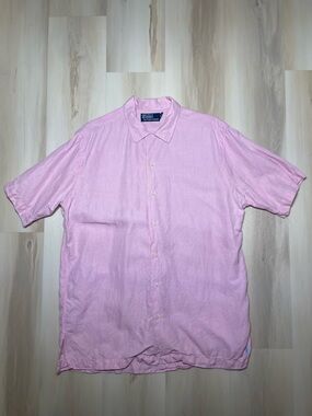 Polo Ralph Lauren Linen & Silk Shirt Sz M Pink Preppy Summer Casual Resort Wear